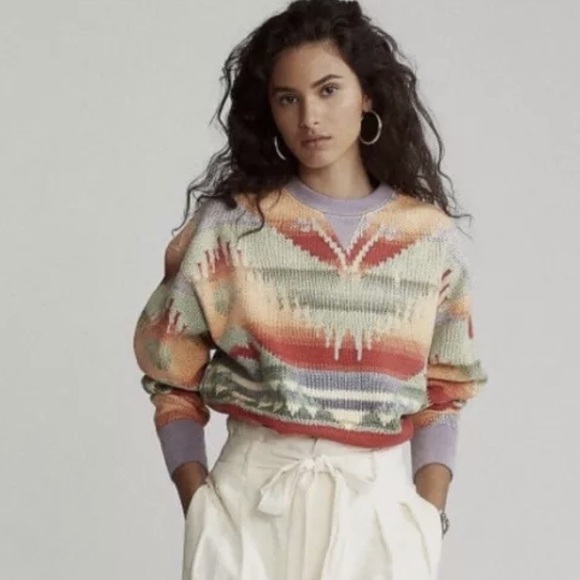 Polo Ralph Lauren Womens Southwestern Fleece Sweatshirt Multi BCN Print - Picture 1 of 3